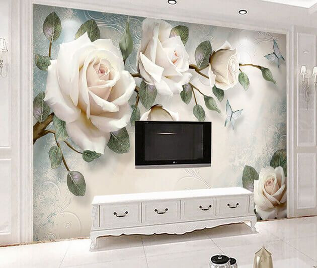 Fotomurales Grandes rosas en la pared